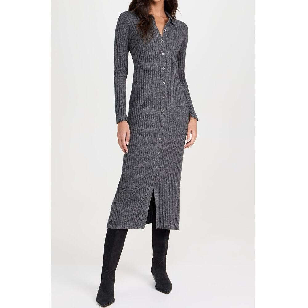 Alex Mill Alice Ribbed Knit Long Sleeve Midi Dress Gray Size Small NWOT